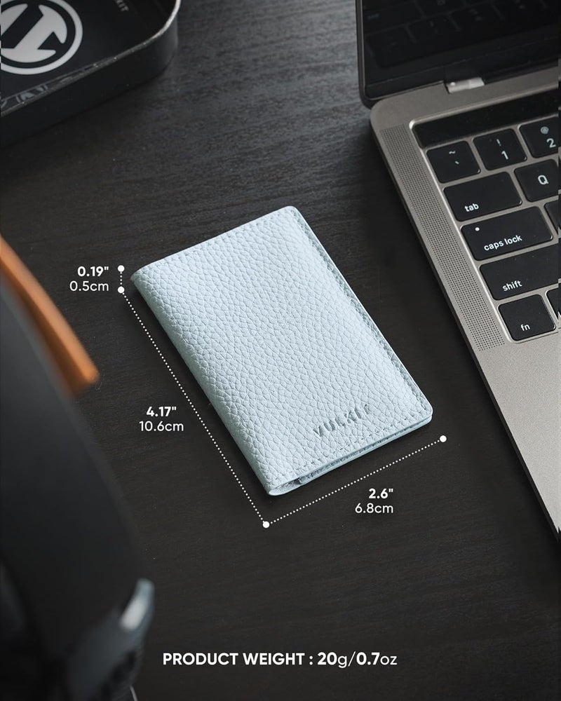VULKIT Leather Business Card Holder 2 Sided Slim Business Name Card Organizer for Men or Women (Litchi Blue) - Image 4